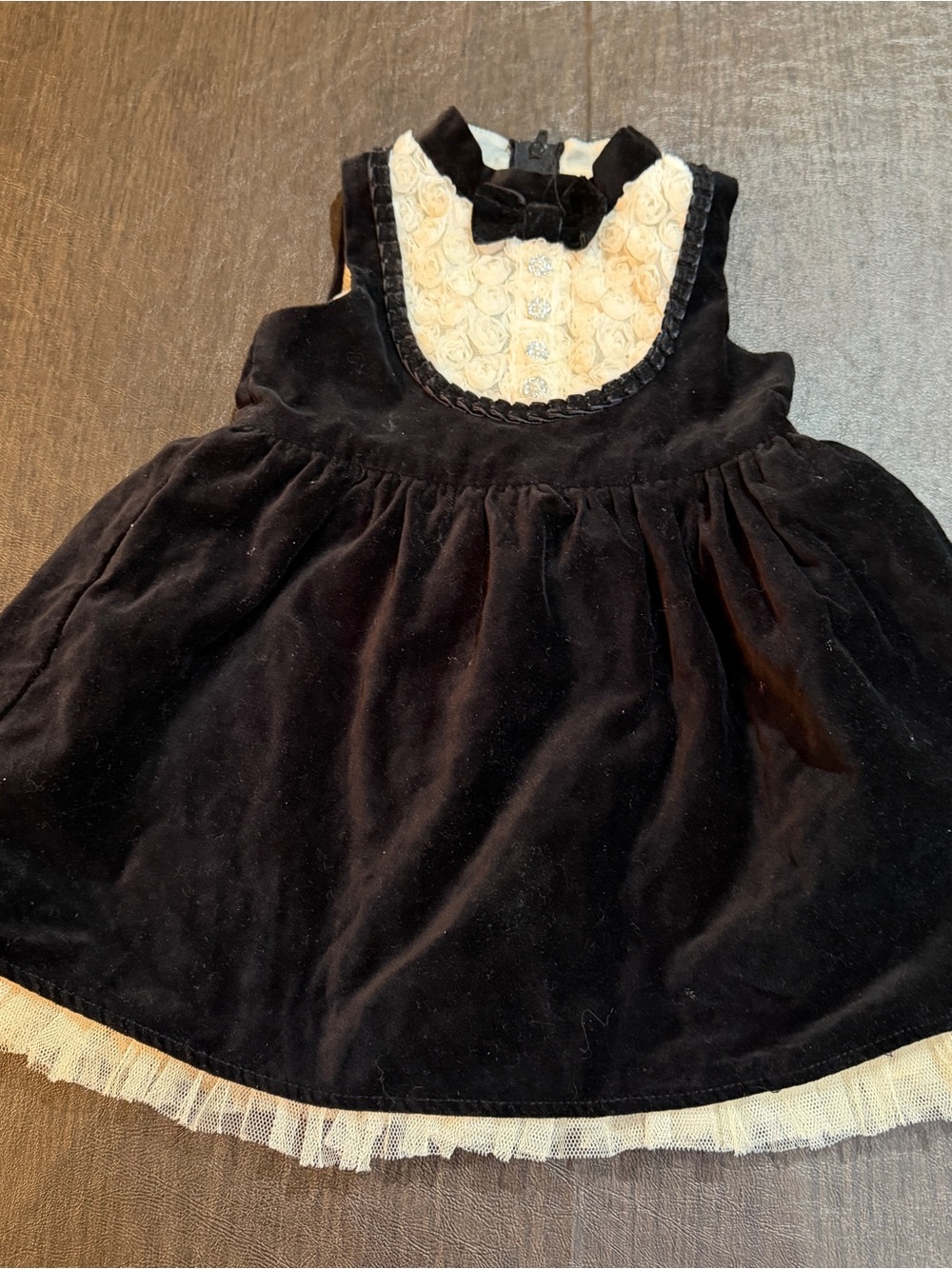 Harajuku Girls Black Velvet Formal Dress with Ivory Lace Bib Sz 2T